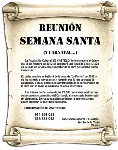 Cartel reunión de Semana Santa 2012